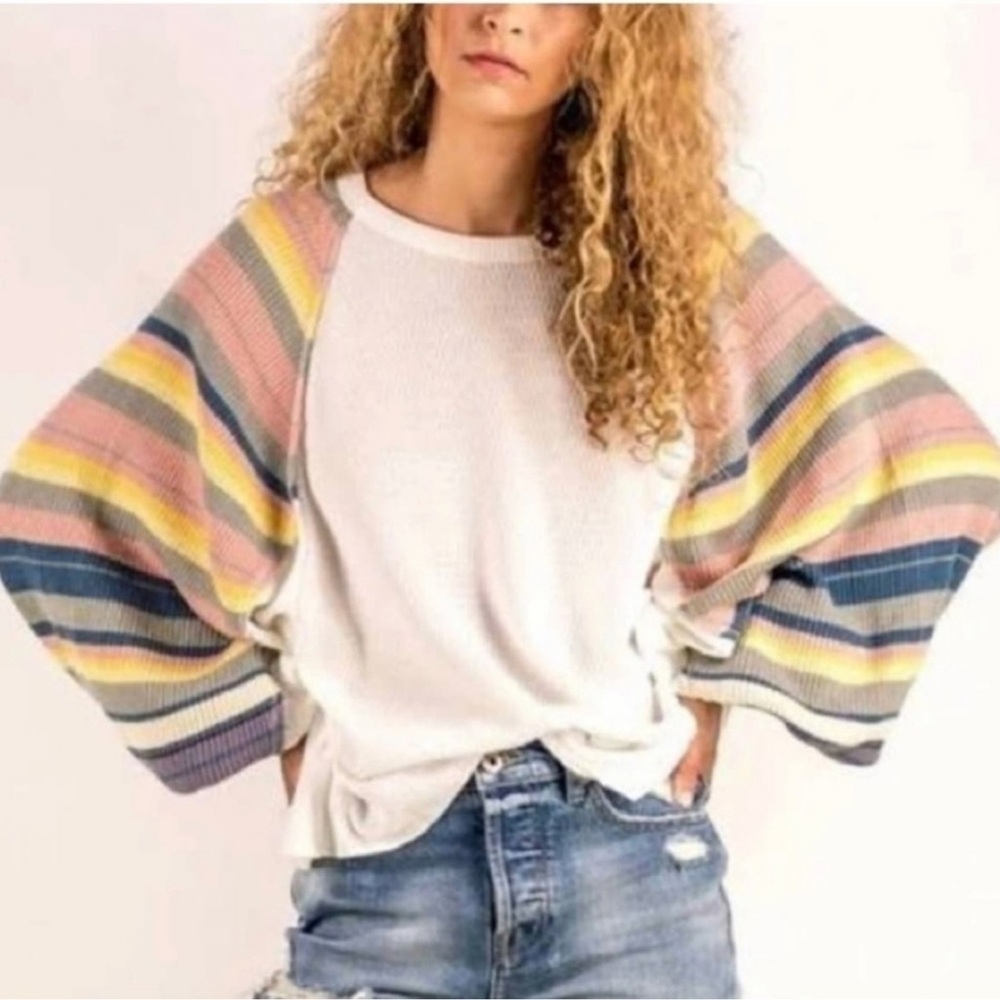 We the Free Rainbow Balloon Sleeve Sweater - Picture 3 of 9